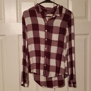 Burgundy and white flannel print shirt